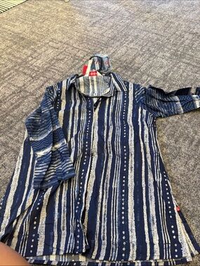 Biba Navy and White Striped Casual Button-Down Shirt